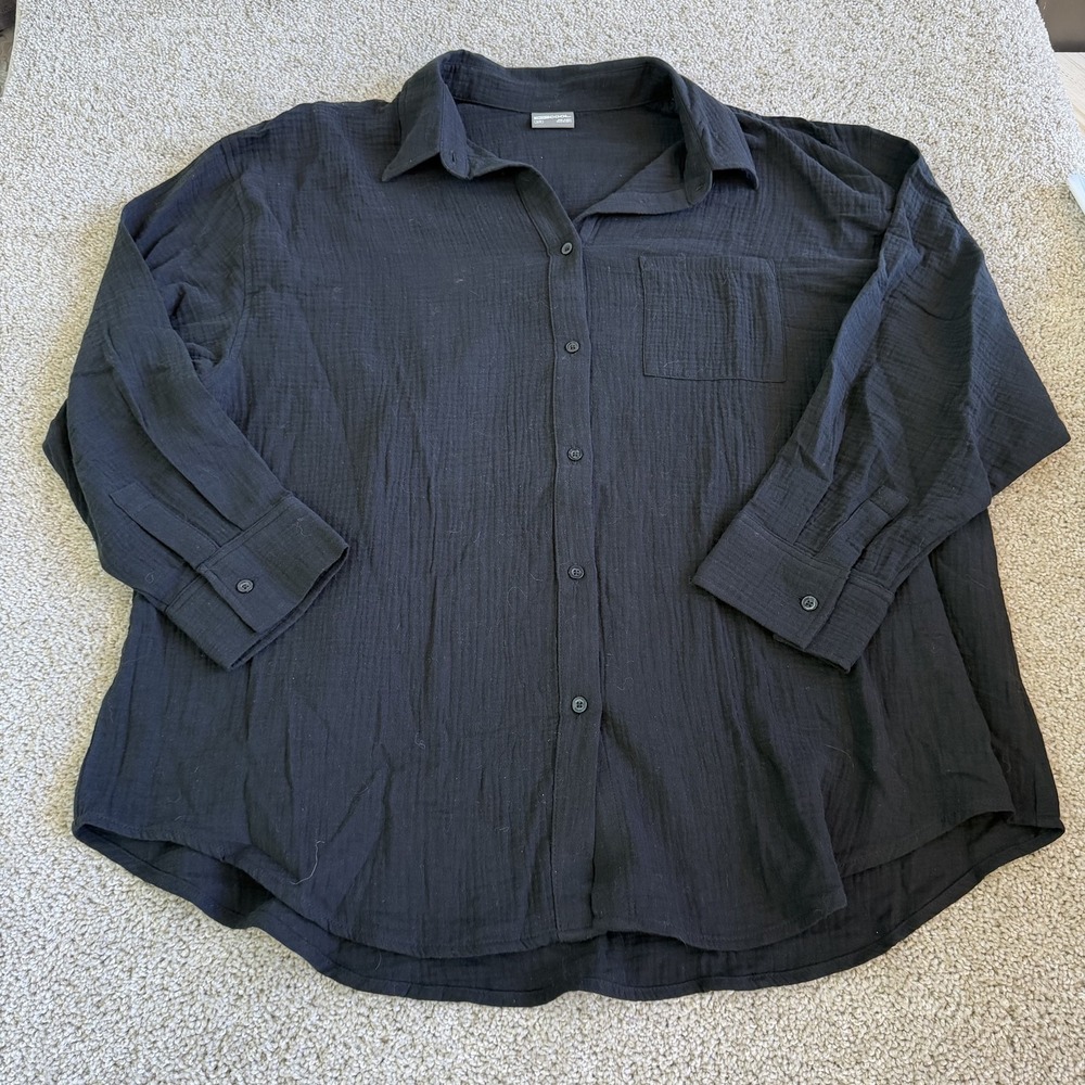 32 COOL Shirt Mens XL Black Solid Long Sleeve Button Up Cotton Lightweight